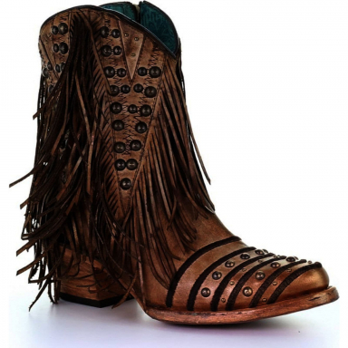 Corral Womens Camel Fringes Studs Ankle Boot R Toe Z0075