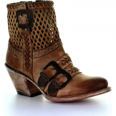 Corral Womens Cognac Cutout Straps Ankle Boot Round Toe Z0080