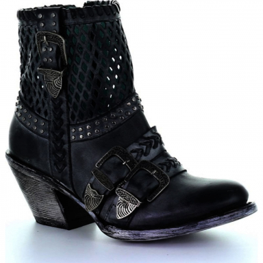 Corral Womens Black Cutout Straps Ankle Boot Round Toe Z0081