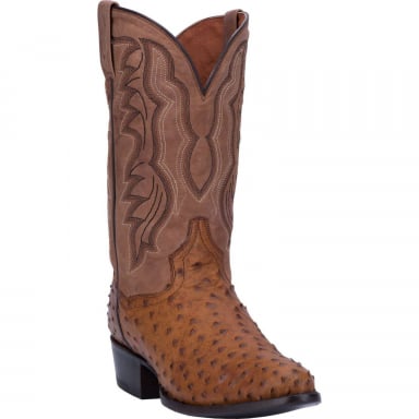 Dan Post Mens Tempe Full Quill Ostrich Boot Saddle Brown-Chocolate Exotic Cowboy Boot DP2323