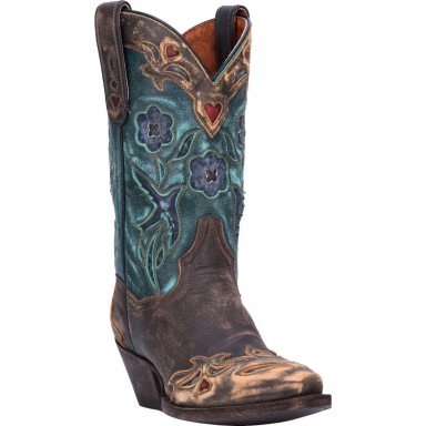 Dan Post Womens Vintage Bluebird Leather Boot Chocolate-Teal Fashion Western Boot DP3544