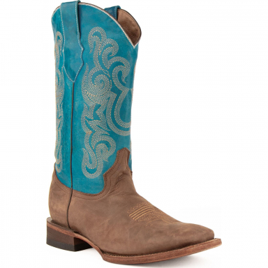 Ferrini Mens Cowhide Leather Chocolate-Turquoise S Toe Cowboy Boot 12693-50