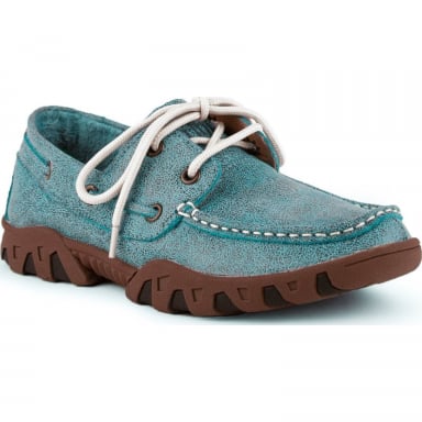 Ferrini Ladies Turquoise Microsuede Lace-Up Loafer Shoe 65322-50