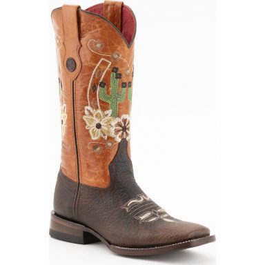 Ferrini Ladies Chocolate-Lime Genuine Cowhide Cowgirl Boot 81093-09