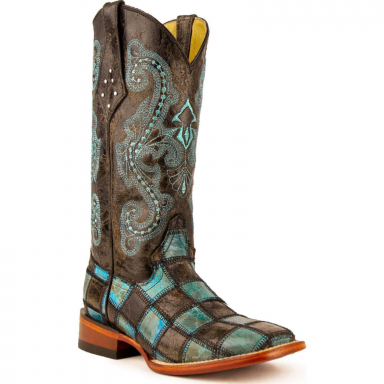 Ferrini Ladies Patchwork Black-Teal Boot 81393-50