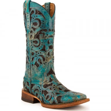 Ferrini Ladies Turquoise Horseshoe S Toe Cowgirl Boot 83093-50