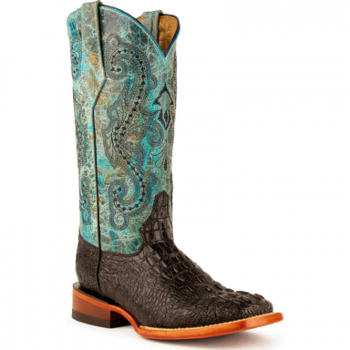 Ferrini Ladies Print Caiman Black-Turquoise Boot 90393-50