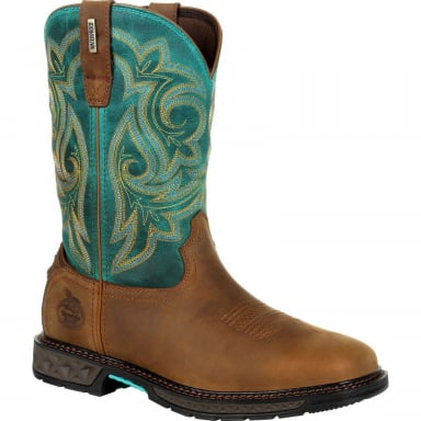 Georgia Boot Womens Carbo Tech Light Teal Brown Cowboy Boot GB00386