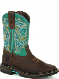 Georgia Boot Youth Kids Carbo-Tec Light Teal Brown Cowboy Boot GB00410C
