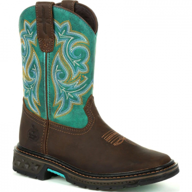 Georgia Boot Youth Kids Carbo-Tec Light Teal Brown Cowboy Boot GB00410C