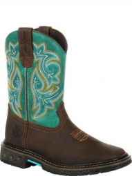 Georgia Boot Youth Kids Carbo-Tec Light Teal Brown Cowboy Boot GB00410Y