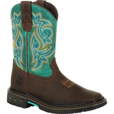 Georgia Boot Youth Kids Carbo-Tec Light Teal Brown Cowboy Boot GB00410Y