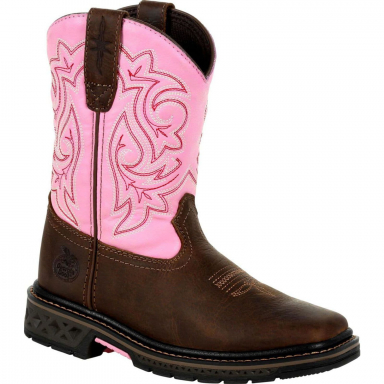 Georgia Boot Youth Kids Carbo-Tec Light Pink Brown Cowgirl Boot GB00411C