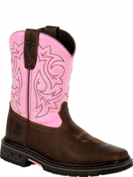 Georgia Boot Youth Kids Carbo-Tec Light Pink Brown Cowgirl Boot GB00411Y