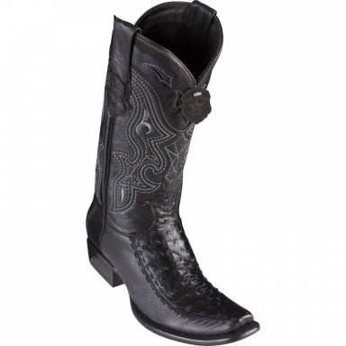 King Exotic Mens Dubai Boot Half Vamp Ostrich Black Cowboy Boot 479F0305