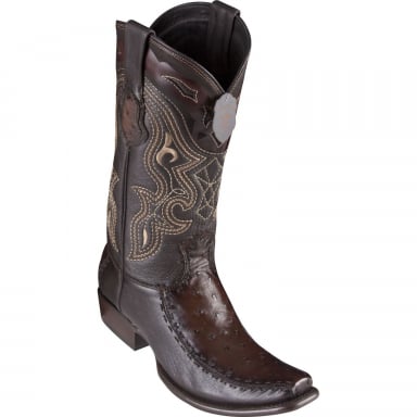 King Exotic Mens Dubai Boot Half Vamp Ostrich Faded Brown Cowboy Boot 479F0316