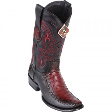 King Exotic Mens Dubai Boot Half Vamp Ostrich Faded Burgundy Cowboy Boot 479F0343