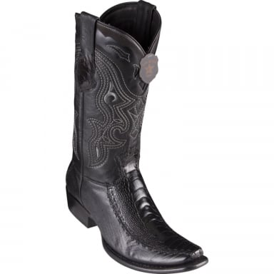 King Exotic Mens Dubai Boot Half Vamp Ostrich Leg With Deer  Black Cowboy Boot 479F0505