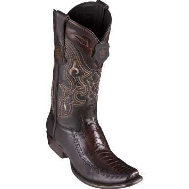 King Exotic Mens Dubai Boot Half Vamp Ostrich Leg With Deer  Faded Brown Cowboy Boot 479F0516