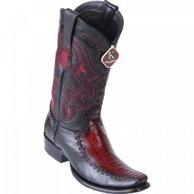 King Exotic Mens Dubai Boot Half Vamp Ostrich Leg With Deer  Faded Burgundy Cowboy Boot 479F0543