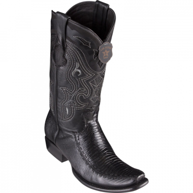 King Exotic Mens Dubai Boot Half Vamp Teju Lizard With Deer  Black Cowboy Boot 479F0705