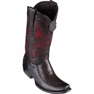 King Exotic Mens Dubai Boot Half Vamp Teju Lizard With Deer  Black Cherry Cowboy Boot 479F0718