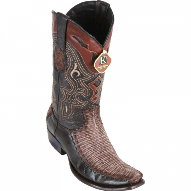 King Exotic Mens Dubai Boot Half Vamp Teju Lizard With Deer  Sanded Brown Cowboy Boot 479F0735