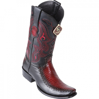 King Exotic Mens Dubai Boot Half Vamp Teju Lizard With Deer  Faded Burgundy Cowboy Boot 479F0743