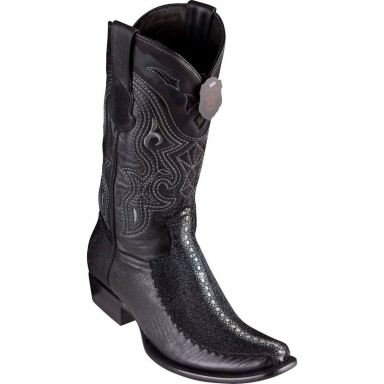 King Exotic Mens Dubai Boot Half Vamp Stingray Rowstone With Deer Black Cowboy Boot 479F1105