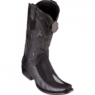 King Exotic Mens Dubai Boot Half Vamp Stingray Single Stone With Deer Black Cowboy Boot 479F1205