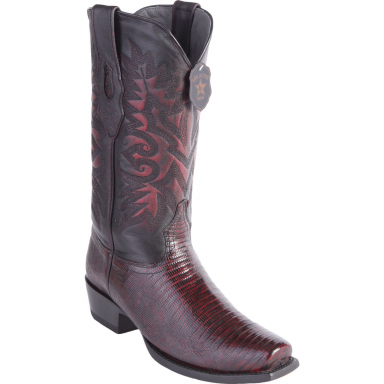 Los Altos Mens 7 Toe Teju Lizard Black Cherry Cowboy Boot 580718