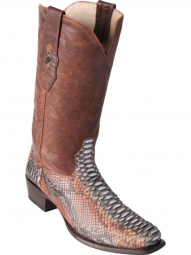 Los Altos Mens 7 Toe Python Rustic Cognac Cowboy Boot 585788