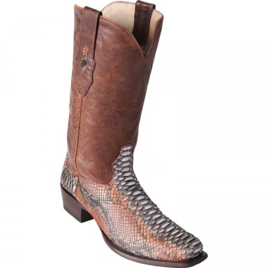 Los Altos Mens 7 Toe Python Rustic Cognac Cowboy Boot 585788