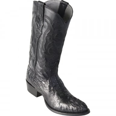 Los Altos Mens Round Toe Caiman Hornback Black Cowboy Boot 650205