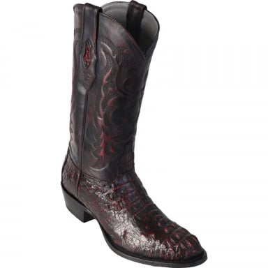 Los Altos Mens Round Toe Caiman Hornback Black Cherry Cowboy Boot 650218