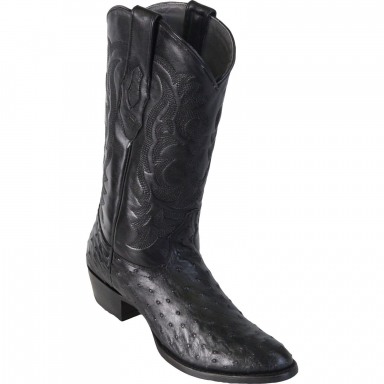 Los Altos Mens Round Toe Ostrich Black Cowboy Boot 650305