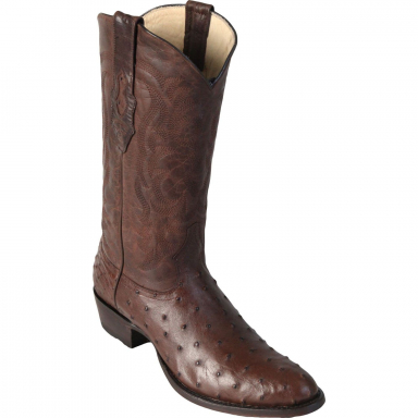 Los Altos Mens Round Toe Ostrich Brown Cowboy Boot 650307