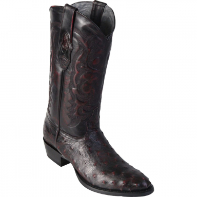 Los Altos Mens Round Toe Ostrich Black Cherry Cowboy Boot 650318