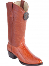 Los Altos Mens Round Toe Ostrich Leg Cognac Cowboy Boot 650503