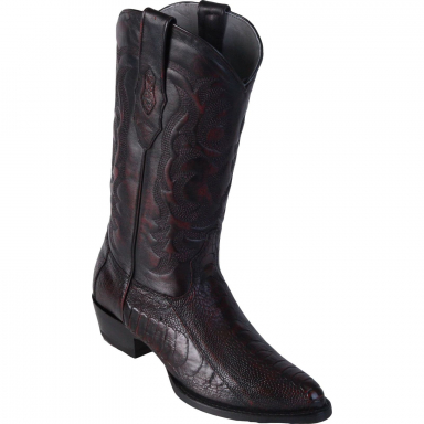 Los Altos Mens Round Toe Ostrich Leg Black Cherry Cowboy Boot 650518