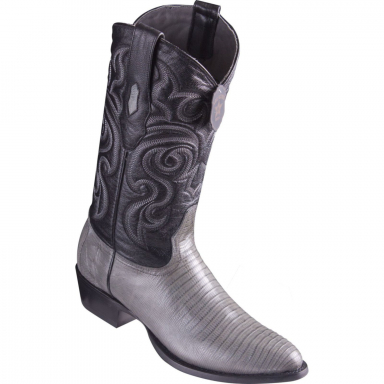 Los Altos Mens Round Toe Teju Lizard Black/Gray Cowboy Boot 650709