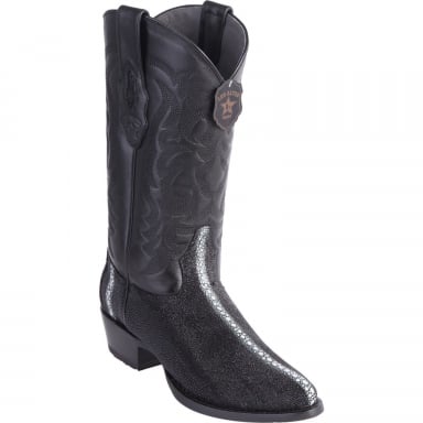 Los Altos Mens Round Toe Stingray Rowstone Black Cowboy Boot 651105