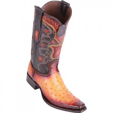 Los Altos Mens European Square Toe Ostrich Faded Buttercup Cowboy Boot 760301