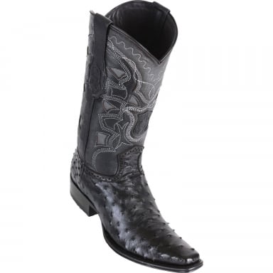 Los Altos Mens European Square Toe Ostrich Black Cowboy Boot 760305