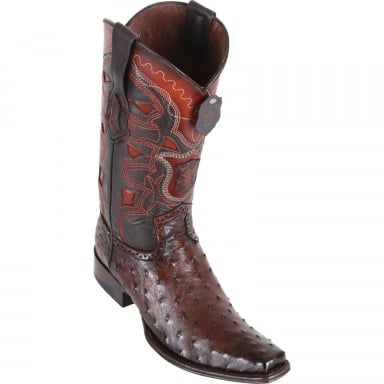 Los Altos Mens European Square Toe Ostrich Faded Brown Cowboy Boot 760316