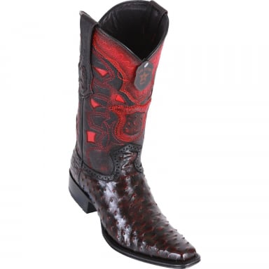 Los Altos Mens European Square Toe Ostrich Black Cherry Cowboy Boot 760318