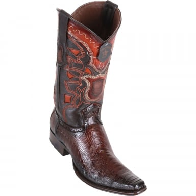 Los Altos Mens European Square Toe Ostrich Leg Faded Brown Cowboy Boot 760516