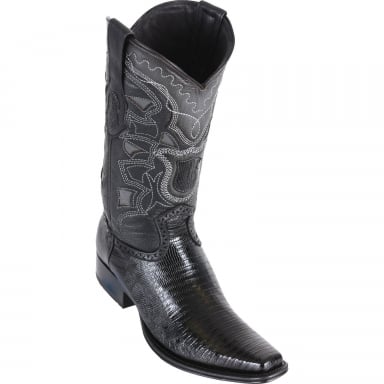 Los Altos Mens European Square Toe Teju Lizard Black Cowboy Boot 760705