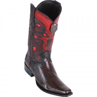 Los Altos Mens European Square Toe Teju Lizard Black Cherry Cowboy Boot 760718