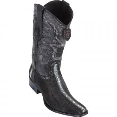 Los Altos Mens European Square Toe Stingray Rowstone Black Cowboy Boot 761105